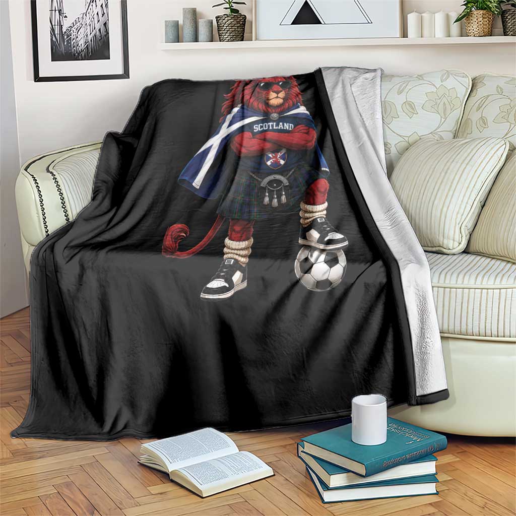 Scotland Rampant Lion Soccer Fan Throw Blanket Scottish Pride Red Lion in Kilt with Sunglasses Football