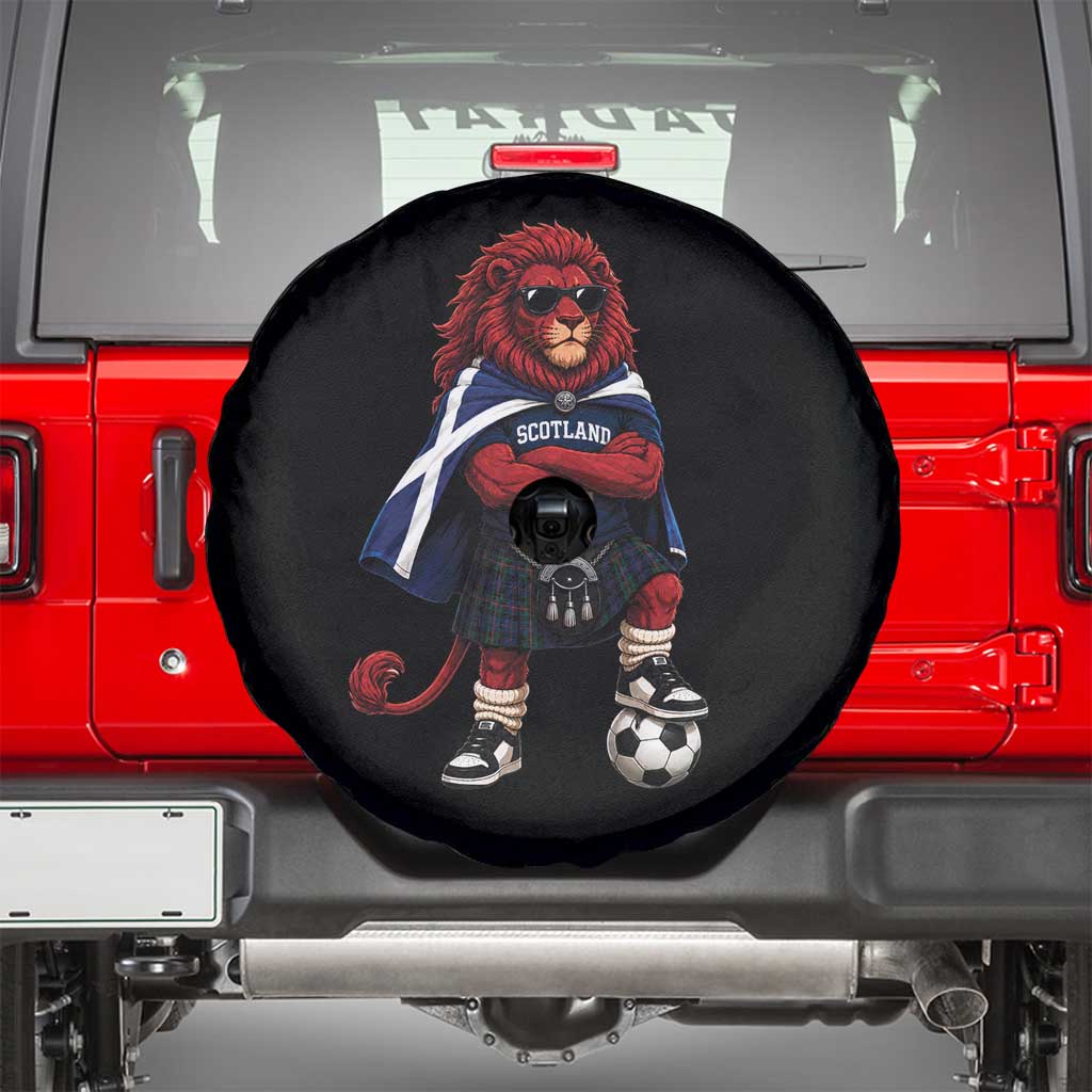Scotland Rampant Lion Soccer Fan Spare Tire Cover Scottish Pride Red Lion in Kilt with Sunglasses Football