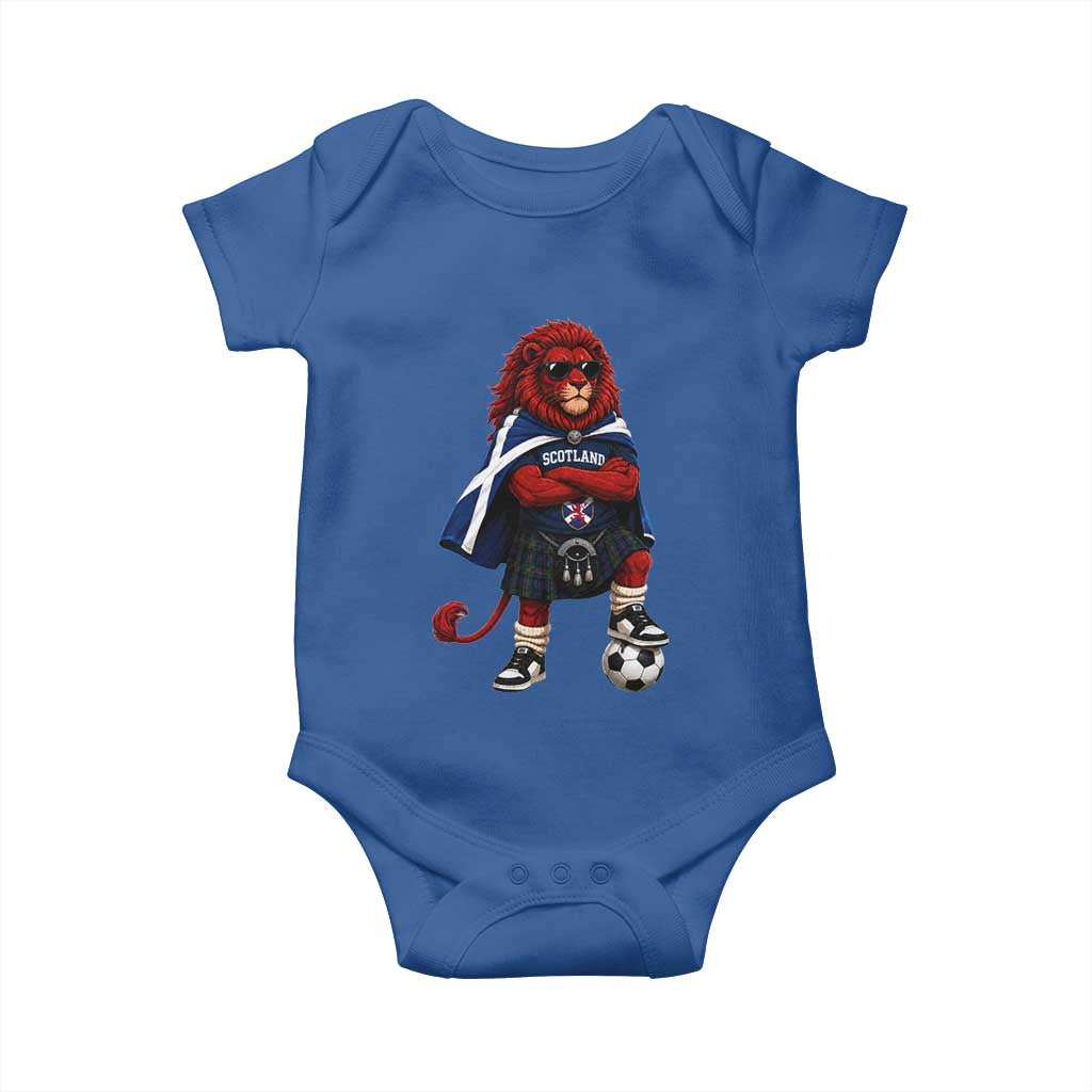 Scotland Rampant Lion Soccer Fan Baby Onesie Scottish Pride Red Lion in Kilt with Sunglasses Football