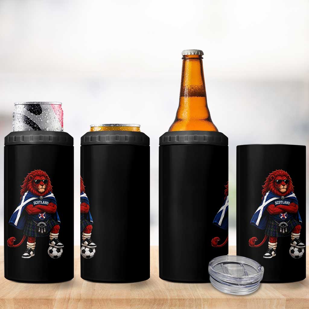 Scotland Rampant Lion Soccer Fan 4 in 1 Can Cooler Tumbler Scottish Pride Red Lion in Kilt with Sunglasses Football