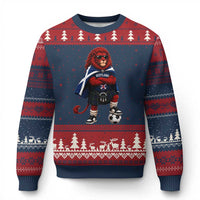 Scotland Rampant Lion Soccer Fan Ugly Christmas Sweater Scottish Pride Red Lion in Kilt with Sunglasses Football