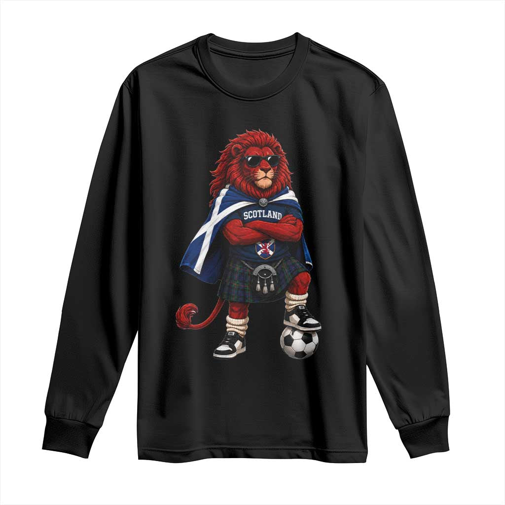 Scotland Rampant Lion Soccer Fan Long Sleeve Shirt Scottish Pride Red Lion in Kilt with Sunglasses Football