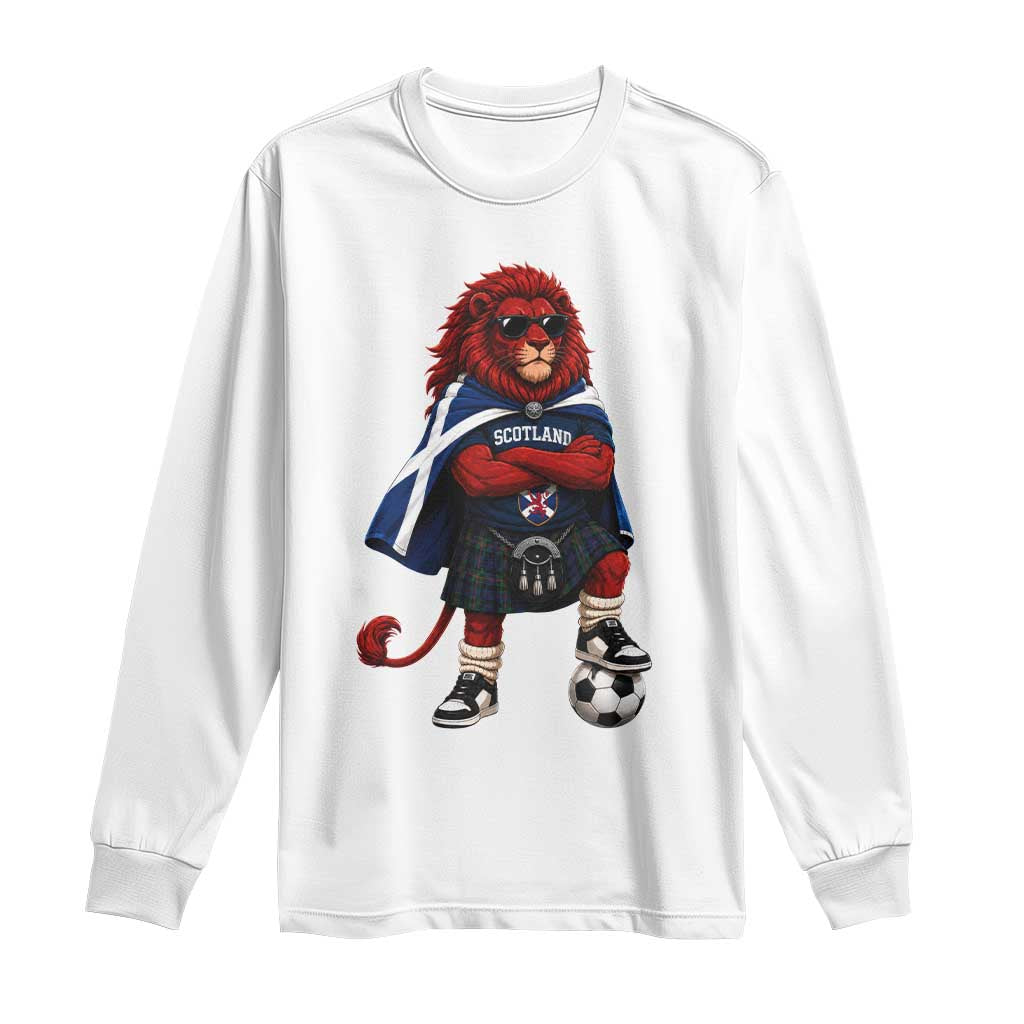 Scotland Rampant Lion Soccer Fan Long Sleeve Shirt Scottish Pride Red Lion in Kilt with Sunglasses Football
