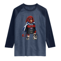 Scotland Rampant Lion Soccer Fan Raglan Shirt Scottish Pride Red Lion in Kilt with Sunglasses Football
