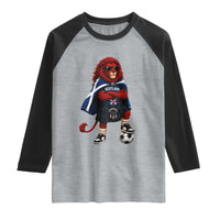 Scotland Rampant Lion Soccer Fan Raglan Shirt Scottish Pride Red Lion in Kilt with Sunglasses Football