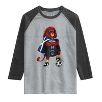 Scotland Rampant Lion Soccer Fan Raglan Shirt Scottish Pride Red Lion in Kilt with Sunglasses Football