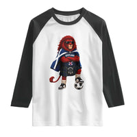 Scotland Rampant Lion Soccer Fan Raglan Shirt Scottish Pride Red Lion in Kilt with Sunglasses Football