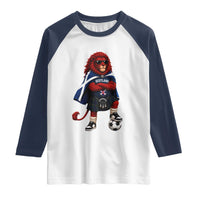 Scotland Rampant Lion Soccer Fan Raglan Shirt Scottish Pride Red Lion in Kilt with Sunglasses Football