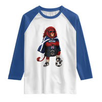 Scotland Rampant Lion Soccer Fan Raglan Shirt Scottish Pride Red Lion in Kilt with Sunglasses Football