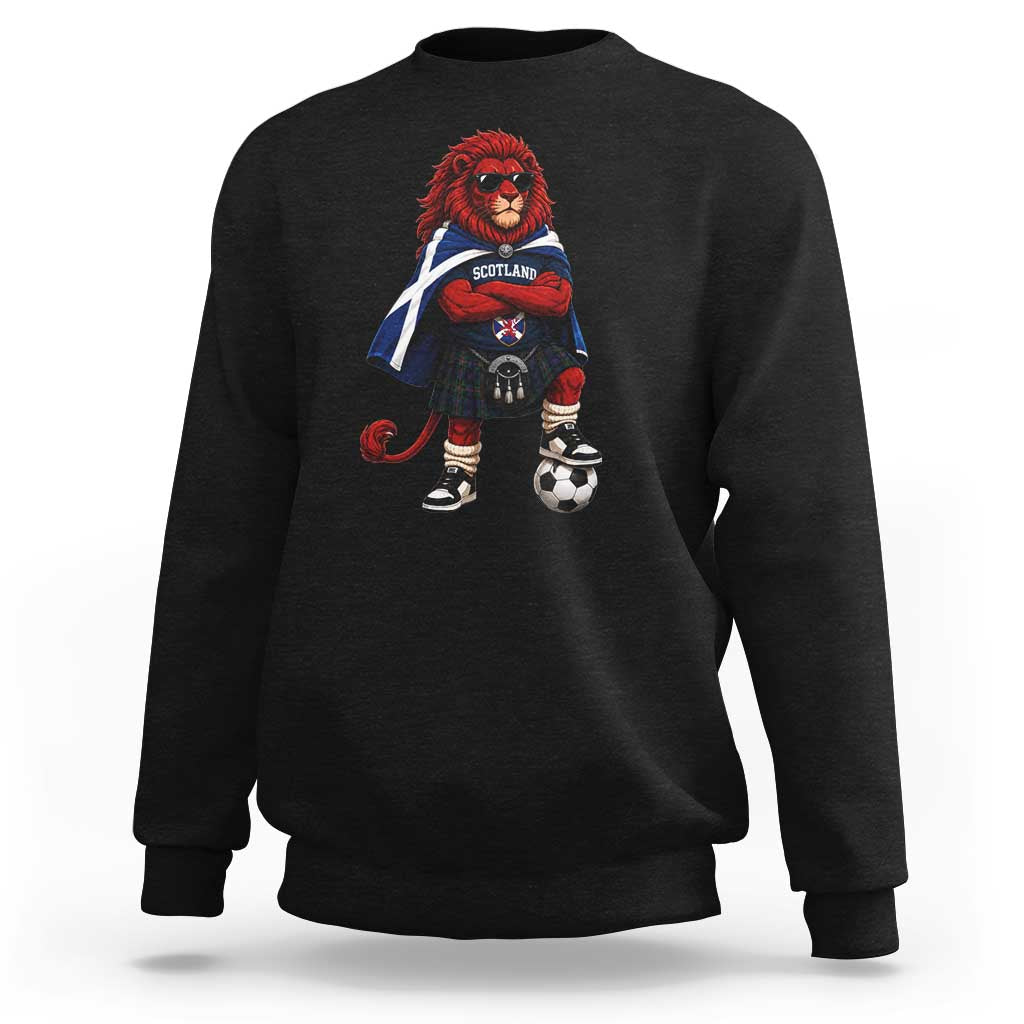 Scotland Rampant Lion Soccer Fan Sweatshirt Scottish Pride Red Lion in Kilt with Sunglasses Football