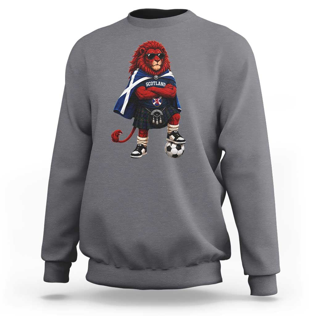 Scotland Rampant Lion Soccer Fan Sweatshirt Scottish Pride Red Lion in Kilt with Sunglasses Football