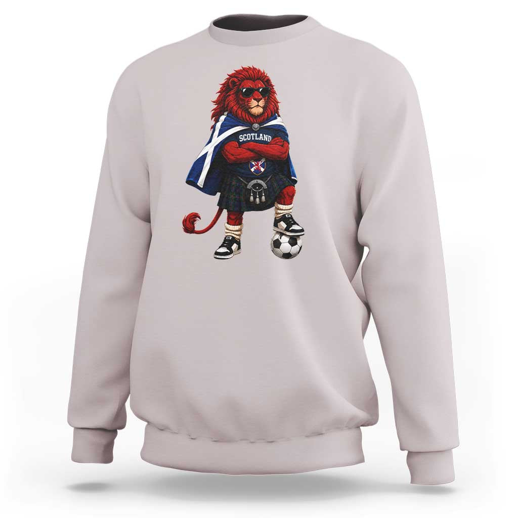 Scotland Rampant Lion Soccer Fan Sweatshirt Scottish Pride Red Lion in Kilt with Sunglasses Football