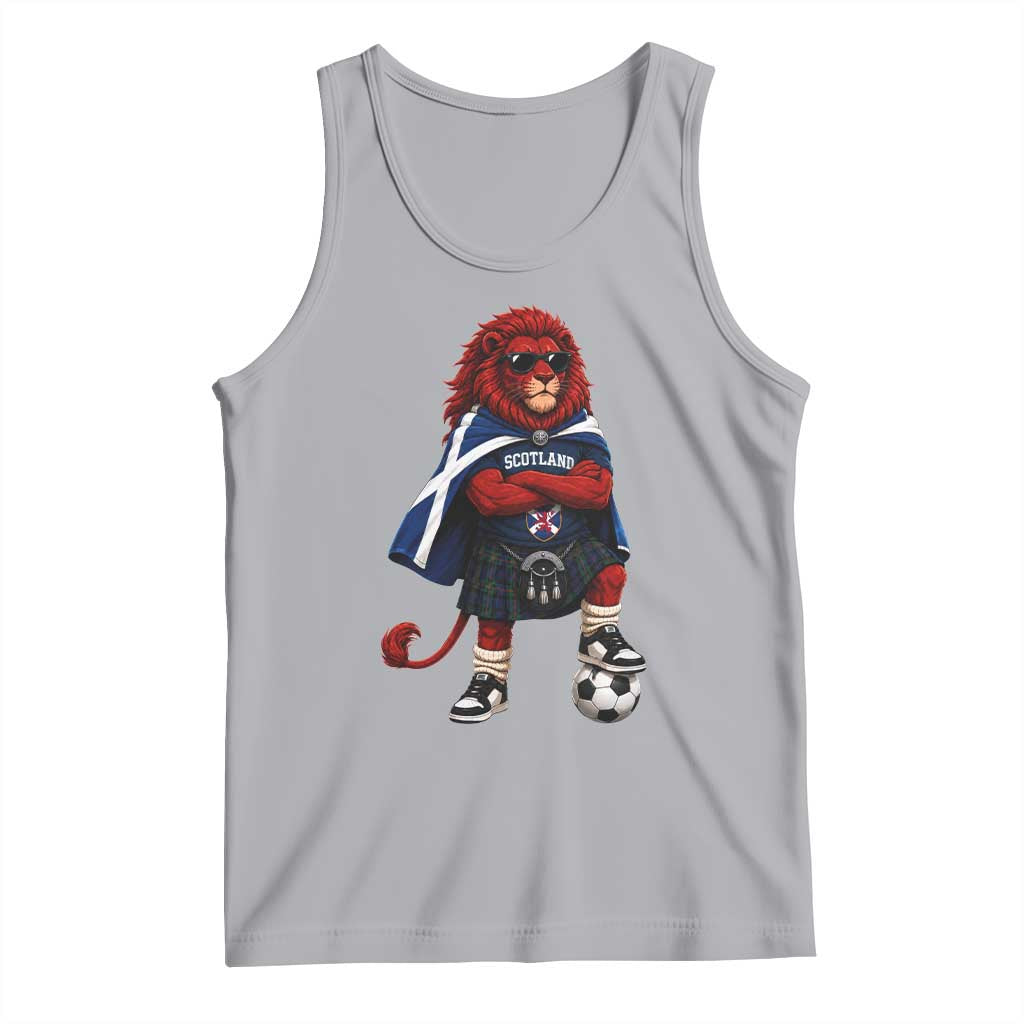 Scotland Rampant Lion Soccer Fan Tank Top Scottish Pride Red Lion in Kilt with Sunglasses Football