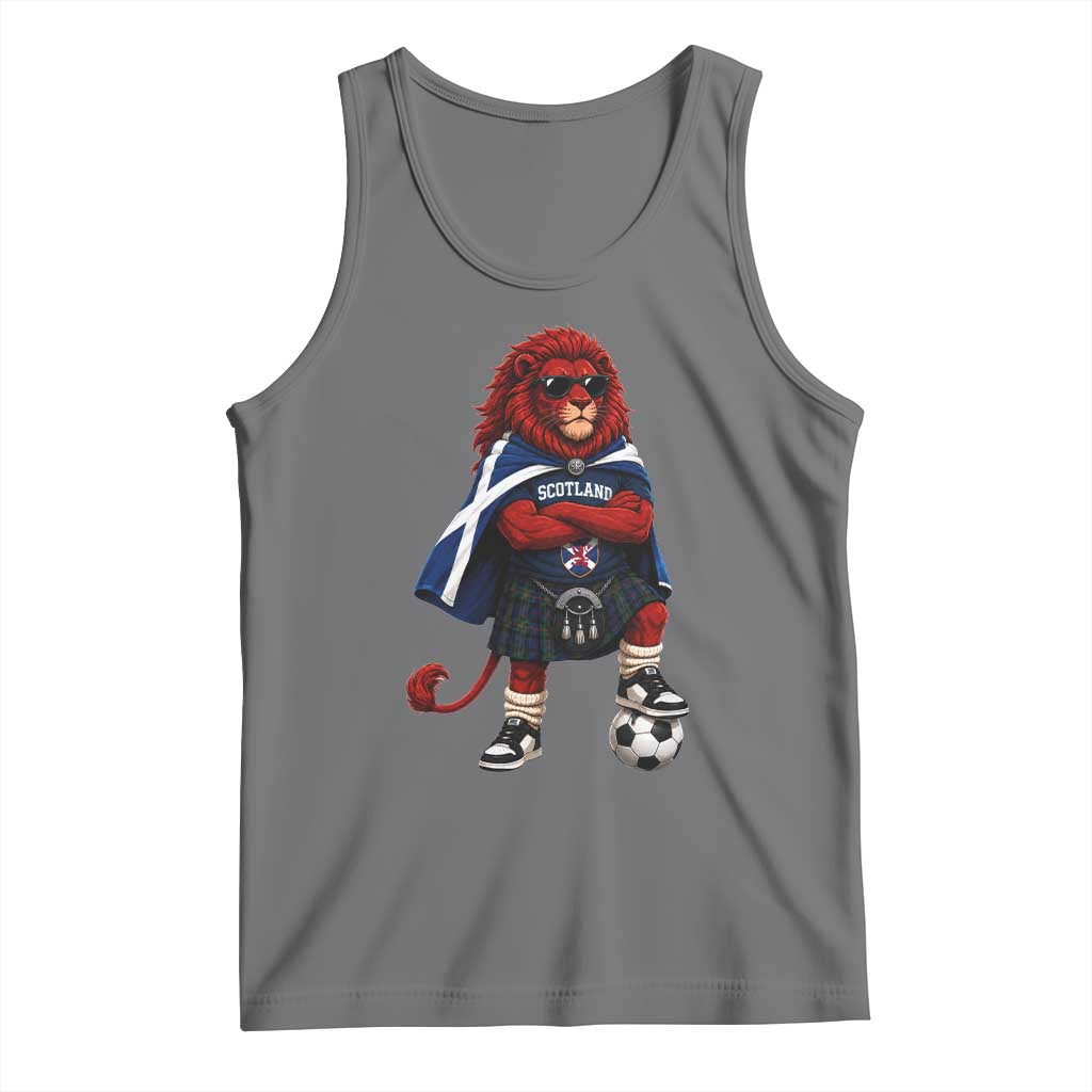 Scotland Rampant Lion Soccer Fan Tank Top Scottish Pride Red Lion in Kilt with Sunglasses Football