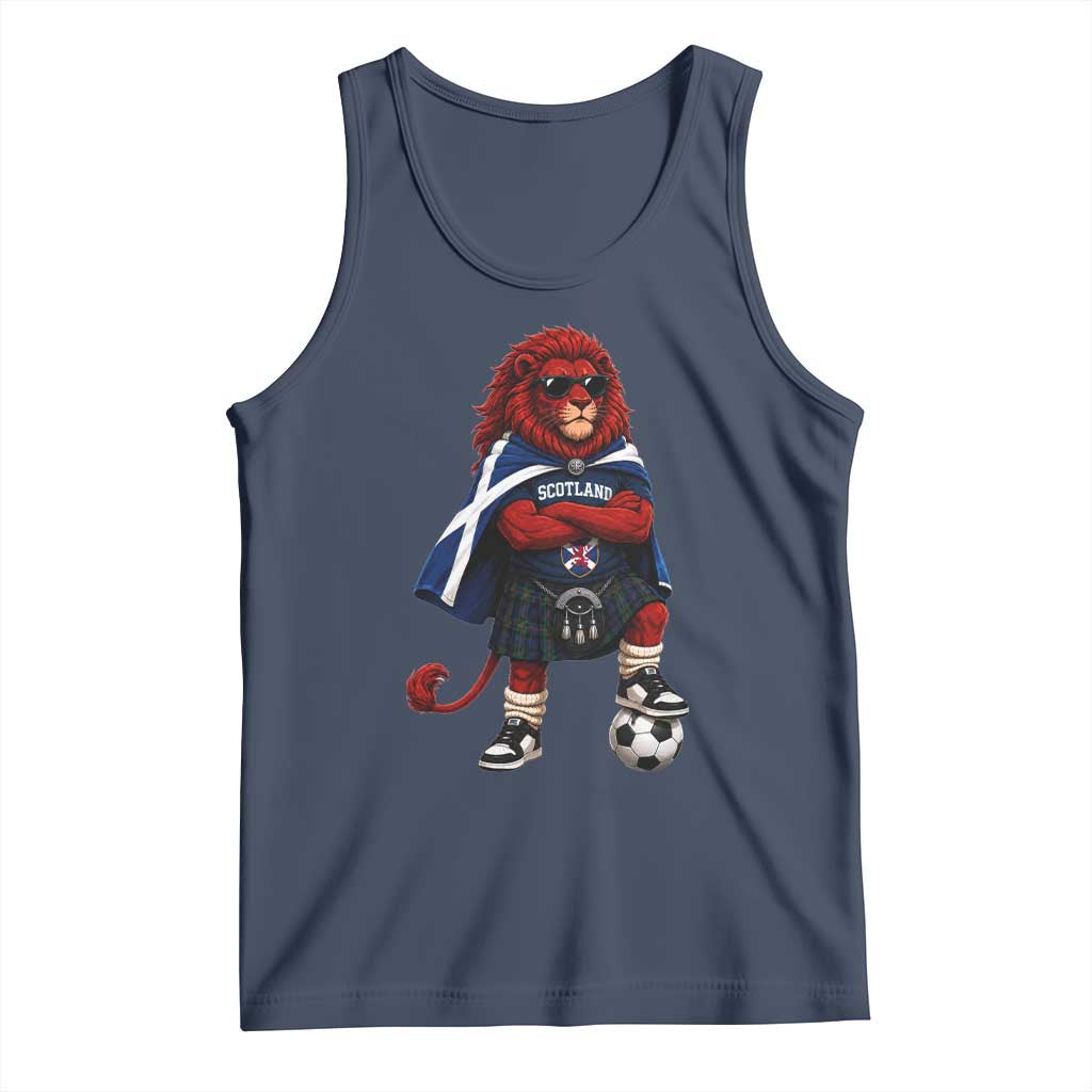 Scotland Rampant Lion Soccer Fan Tank Top Scottish Pride Red Lion in Kilt with Sunglasses Football