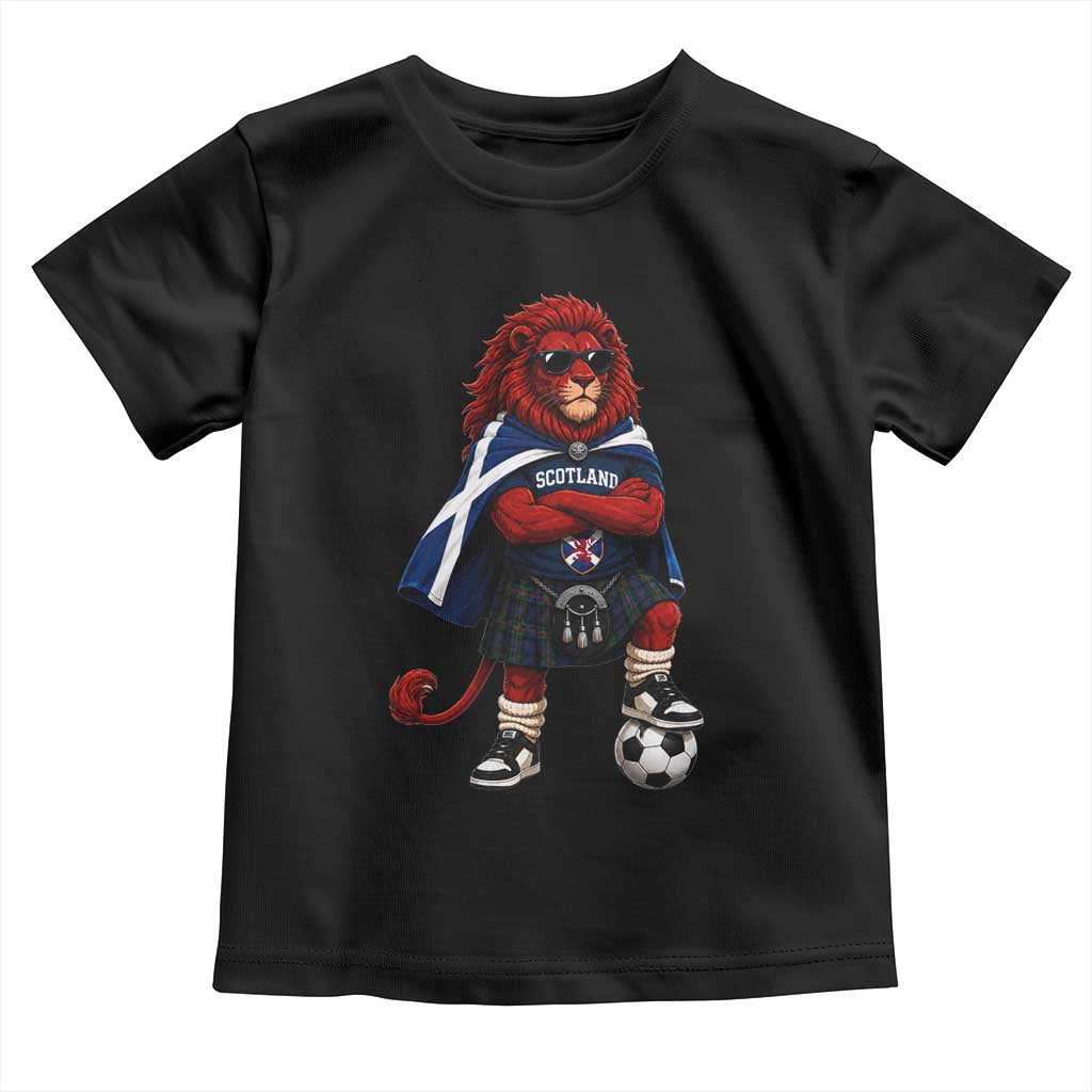 Scotland Rampant Lion Soccer Fan Toddler T Shirt Scottish Pride Red Lion in Kilt with Sunglasses Football
