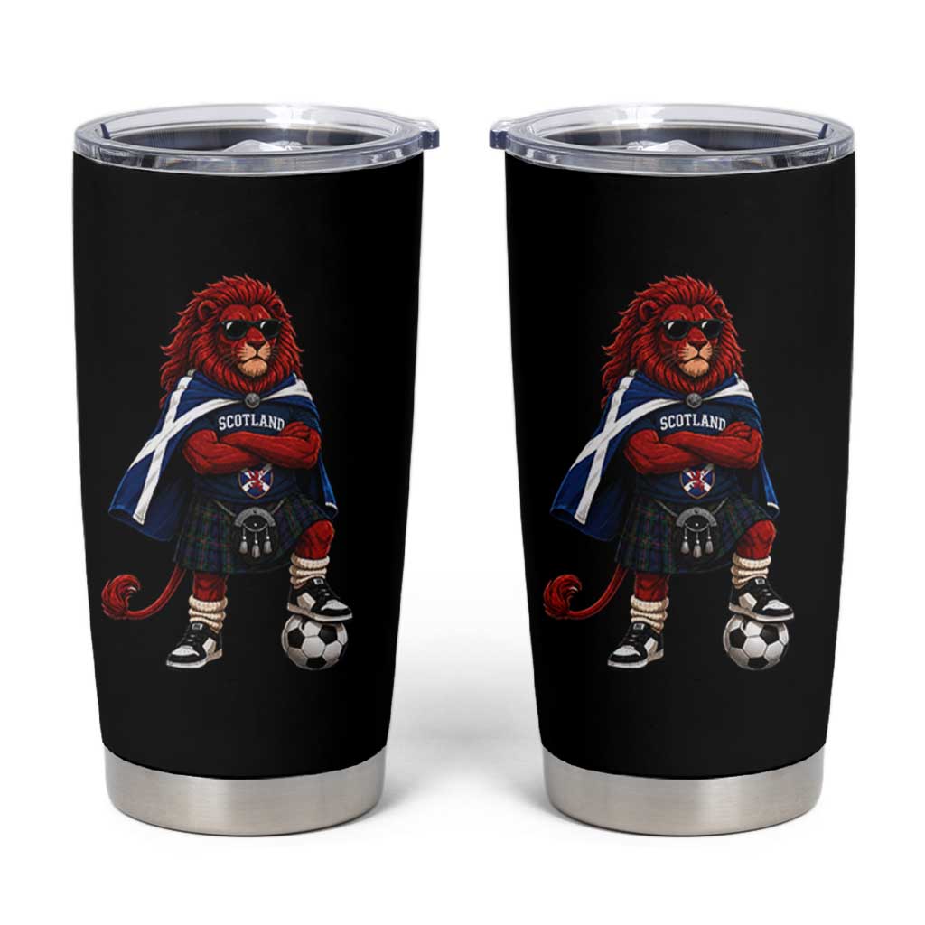 Scotland Rampant Lion Soccer Fan Tumbler Cup Scottish Pride Red Lion in Kilt with Sunglasses Football
