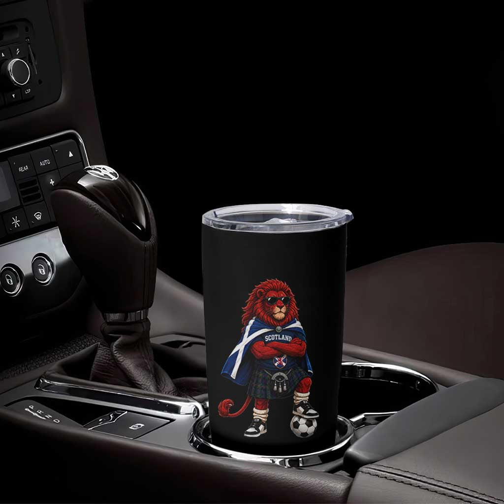 Scotland Rampant Lion Soccer Fan Tumbler Cup Scottish Pride Red Lion in Kilt with Sunglasses Football