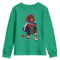 Scotland Rampant Lion Soccer Fan Youth Sweatshirt Scottish Pride Red Lion in Kilt with Sunglasses Football