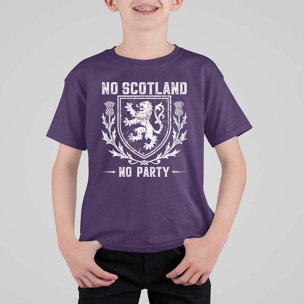 No Scotland No Party Scottish Flag T Shirt For Kid Retro Scotland Rampant Lion