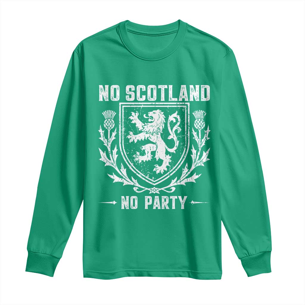 No Scotland No Party Scottish Flag Long Sleeve Shirt Retro Scotland Rampant Lion