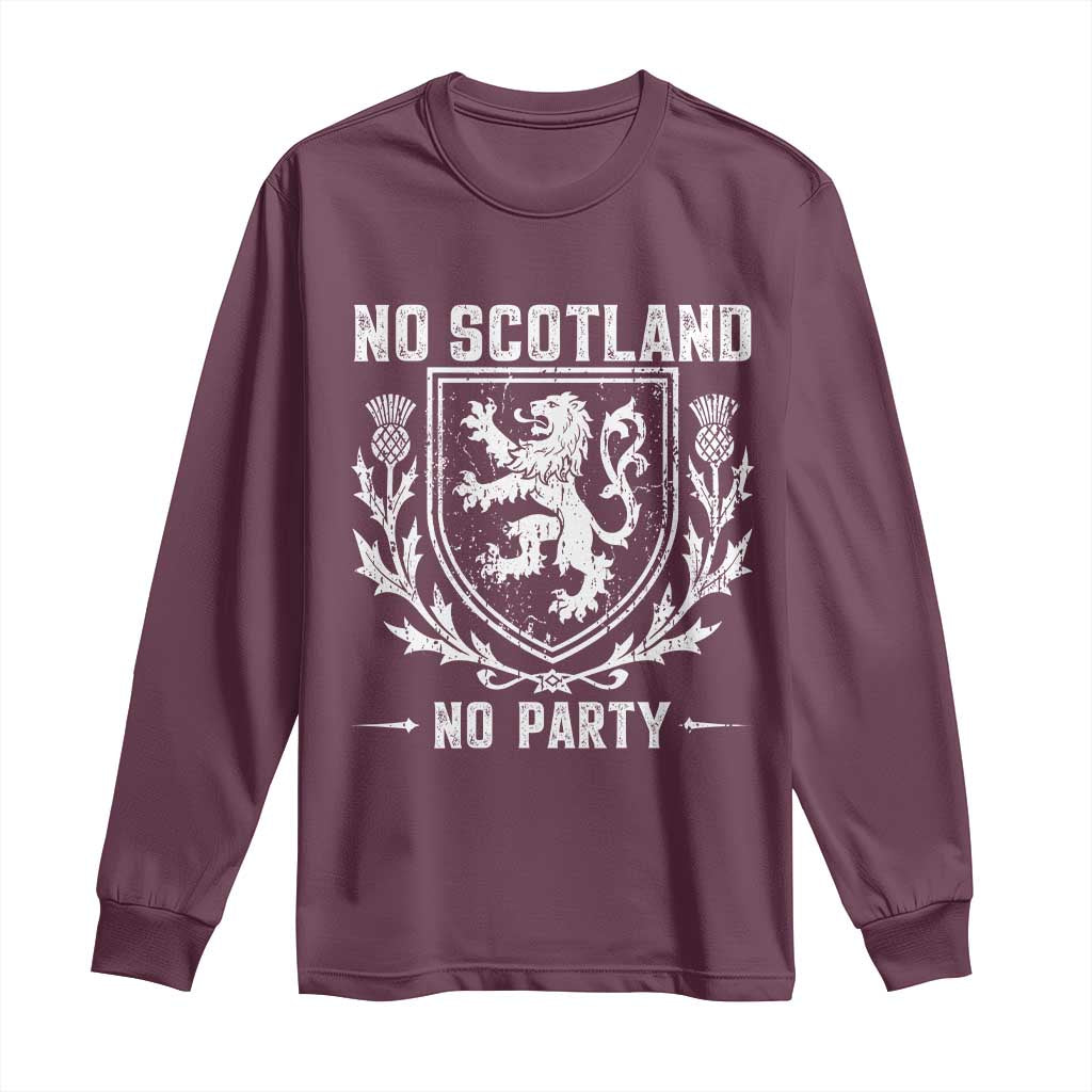 No Scotland No Party Scottish Flag Long Sleeve Shirt Retro Scotland Rampant Lion
