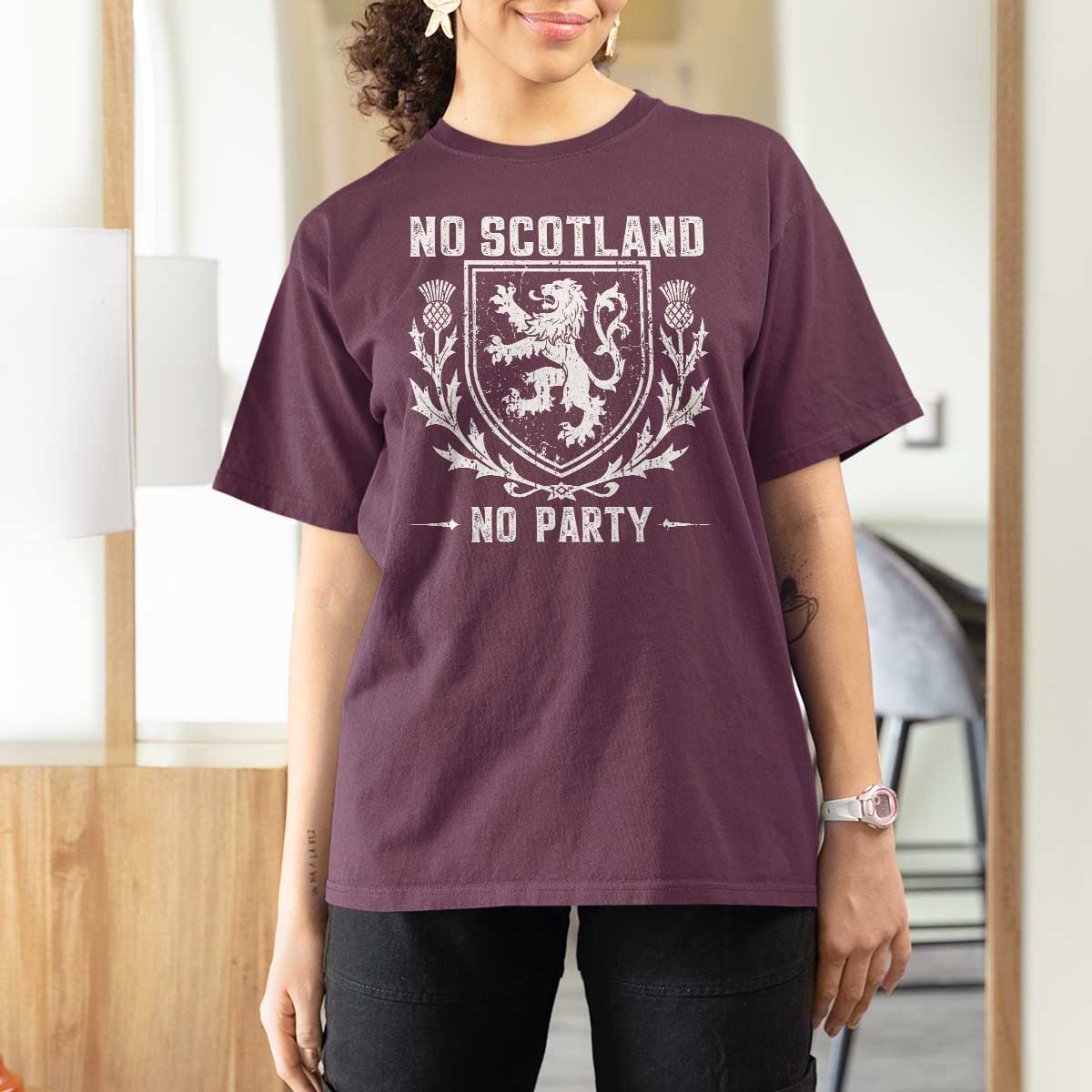 No Scotland No Party Scottish Flag T Shirt For Women Retro Scotland Rampant Lion