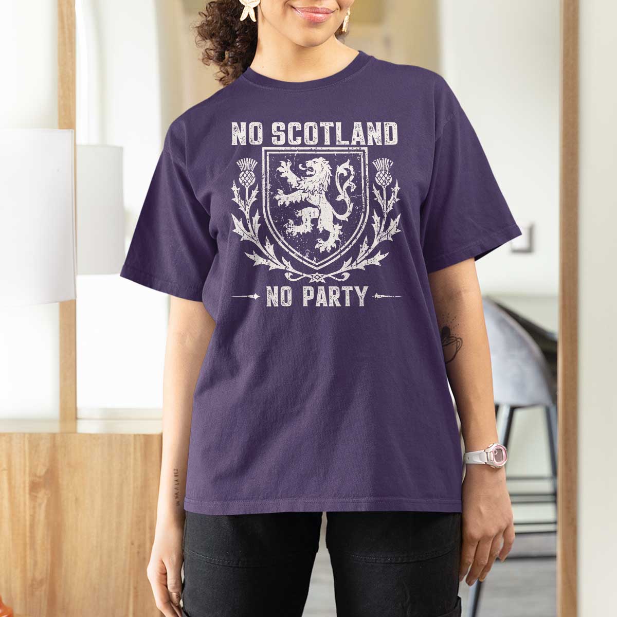 No Scotland No Party Scottish Flag T Shirt For Women Retro Scotland Rampant Lion