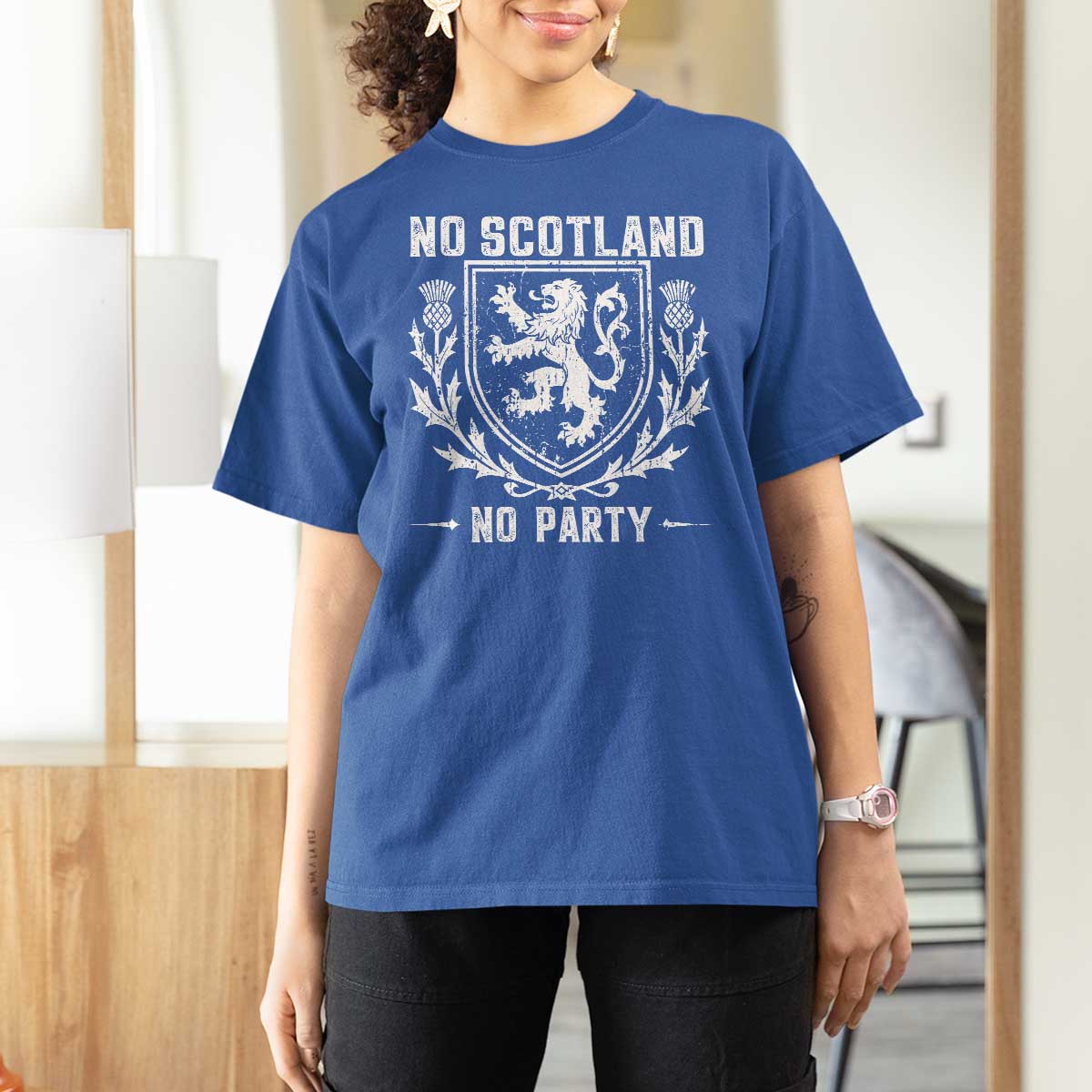 No Scotland No Party Scottish Flag T Shirt For Women Retro Scotland Rampant Lion