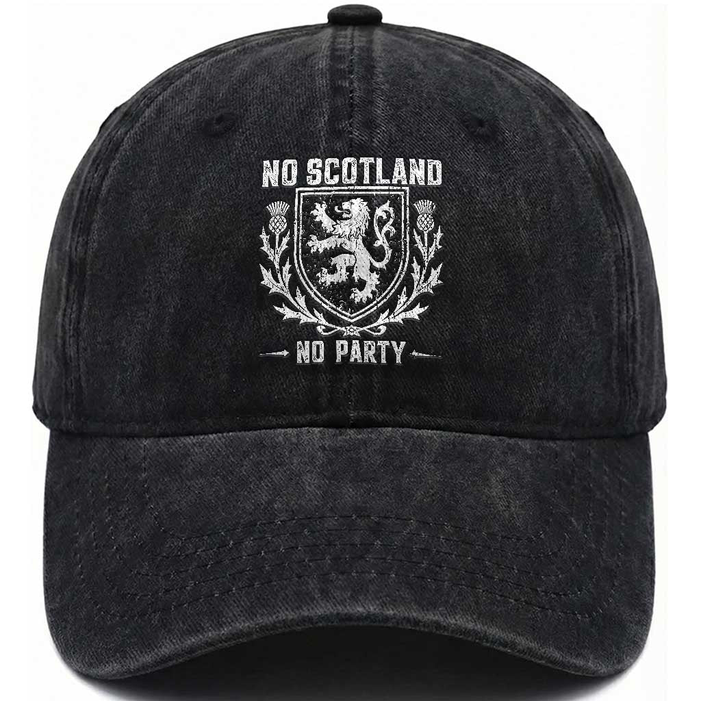 No Scotland No Party Scottish Flag Washed Cotton Baseball Cap Retro Scotland Rampant Lion