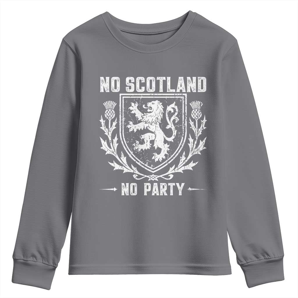 No Scotland No Party Scottish Flag Youth Sweatshirt Retro Scotland Rampant Lion