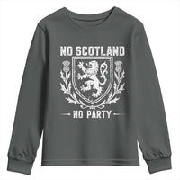 No Scotland No Party Scottish Flag Youth Sweatshirt Retro Scotland Rampant Lion