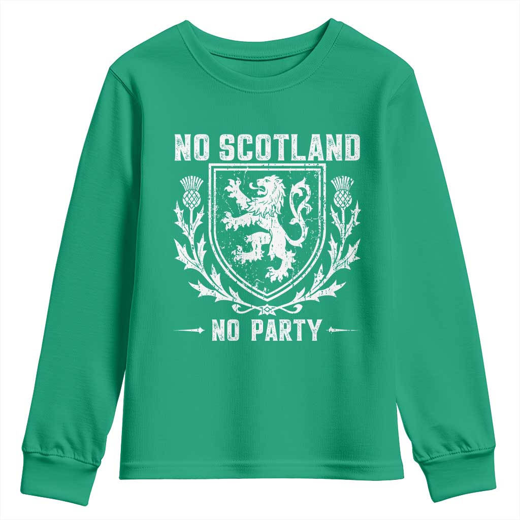 No Scotland No Party Scottish Flag Youth Sweatshirt Retro Scotland Rampant Lion