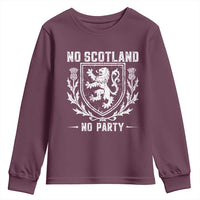 No Scotland No Party Scottish Flag Youth Sweatshirt Retro Scotland Rampant Lion
