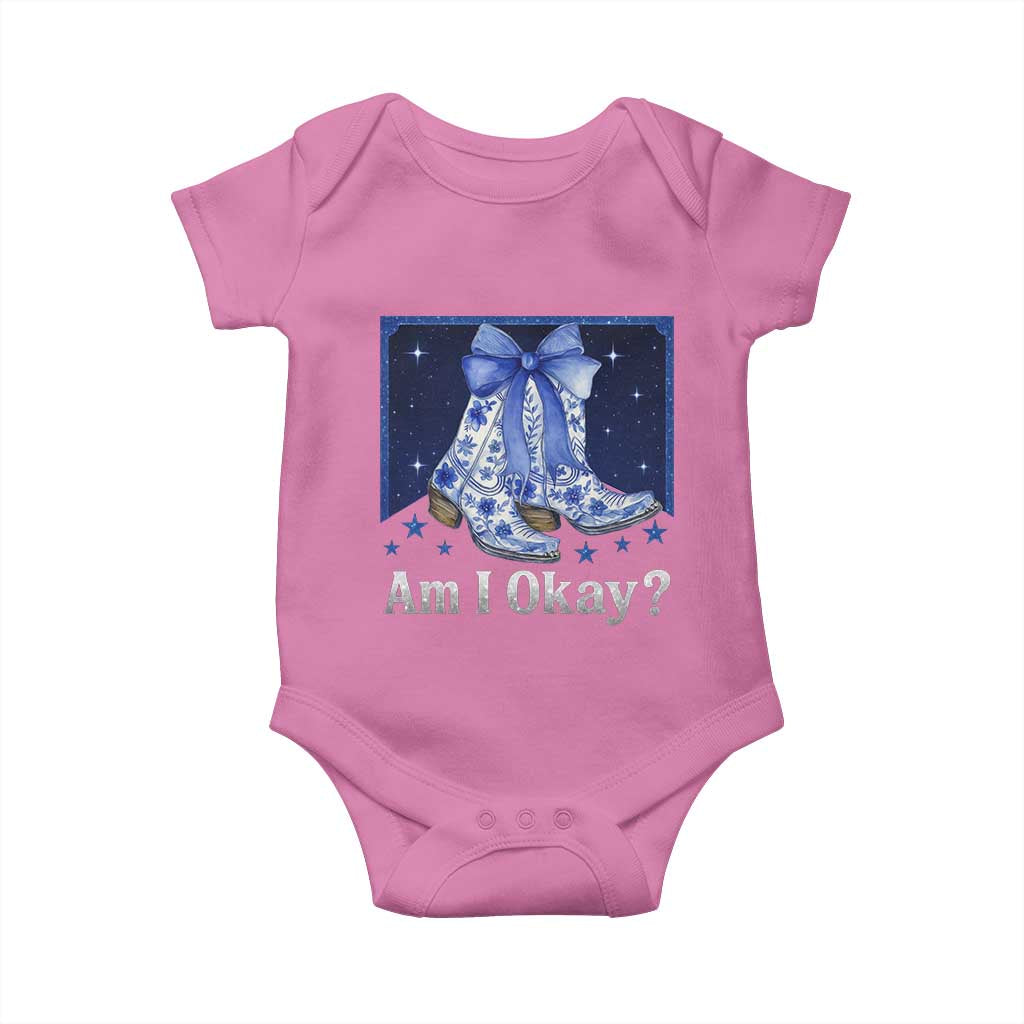 Am I Okay Baby Onesie Boot Cowgirl Coquette Bow - Wonder Print Shop