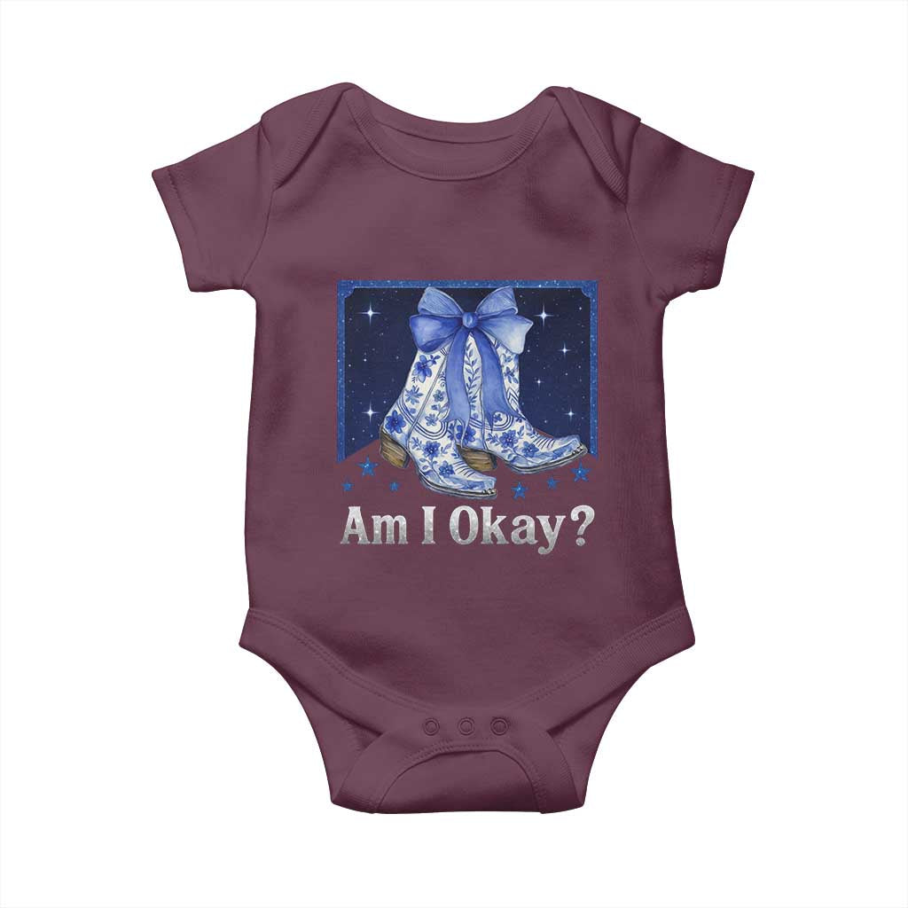 Am I Okay Baby Onesie Boot Cowgirl Coquette Bow - Wonder Print Shop