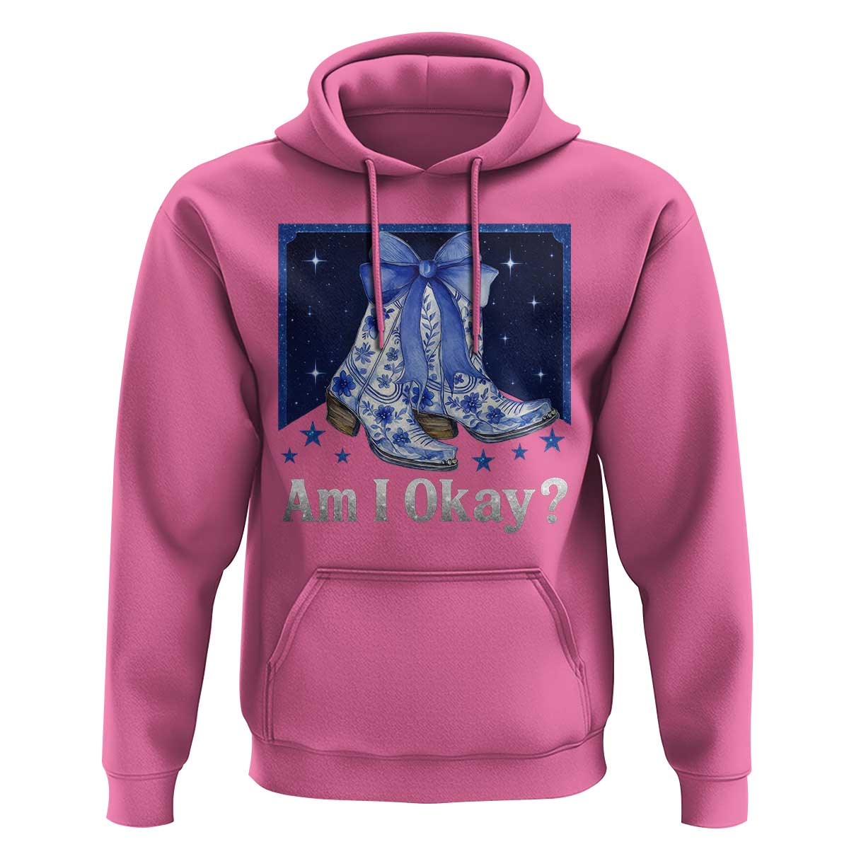 Am I Okay Hoodie Boot Cowgirl Coquette Bow - Wonder Print Shop