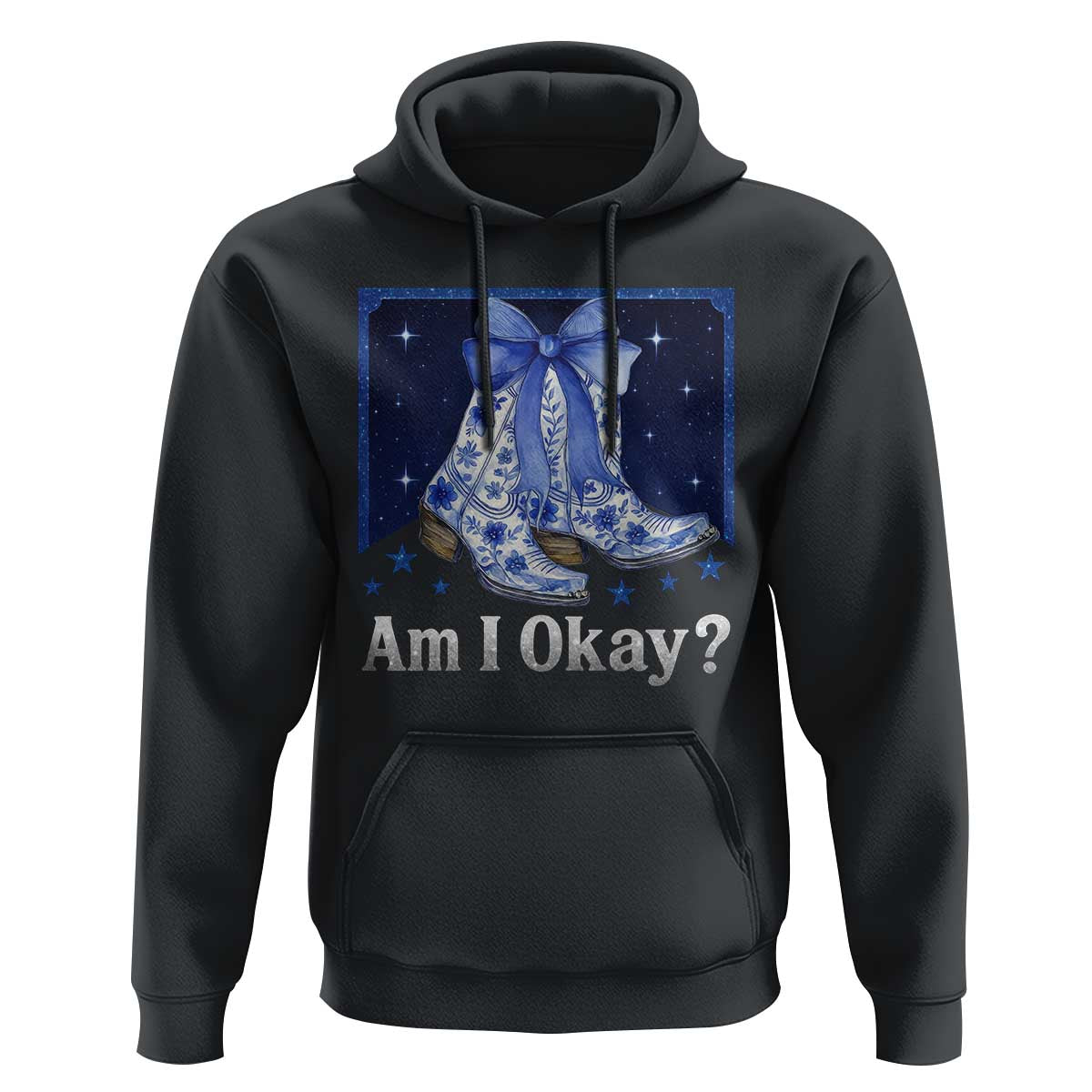 Am I Okay Hoodie Boot Cowgirl Coquette Bow - Wonder Print Shop