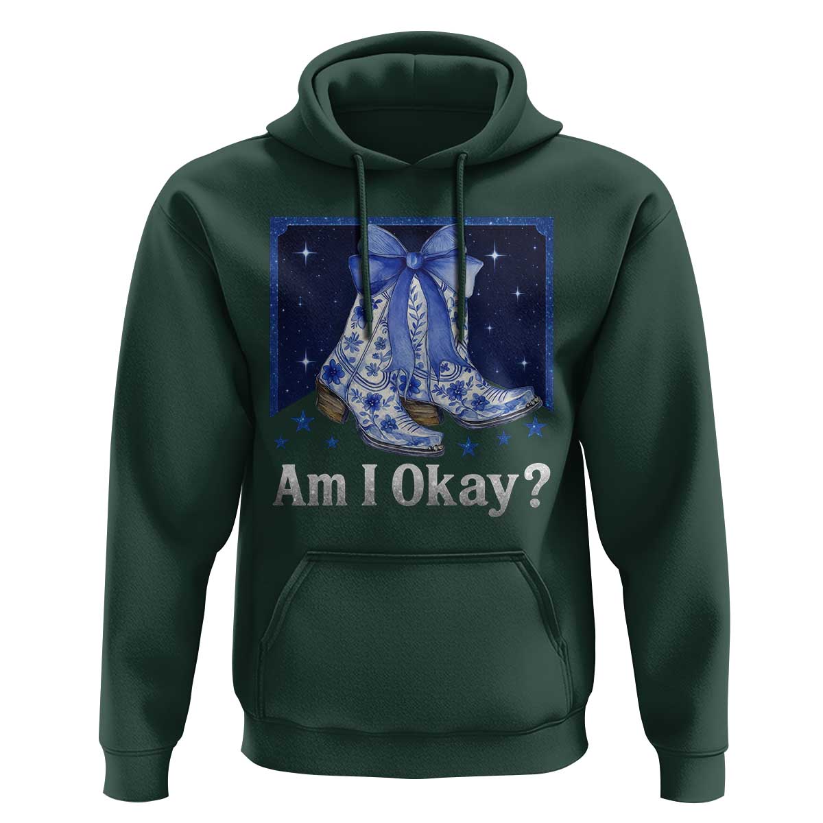 Am I Okay Hoodie Boot Cowgirl Coquette Bow - Wonder Print Shop