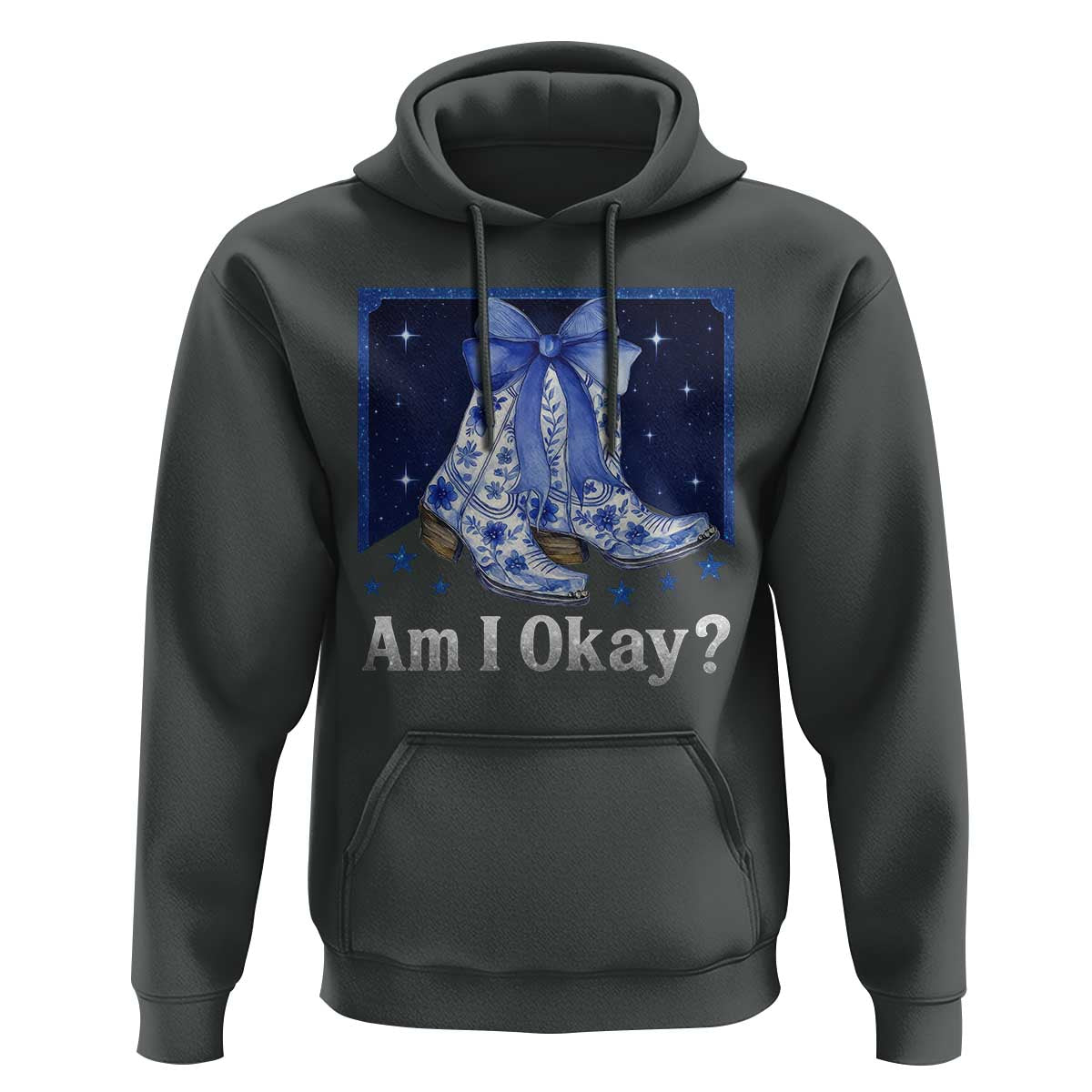 Am I Okay Hoodie Boot Cowgirl Coquette Bow - Wonder Print Shop