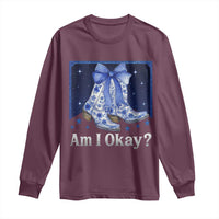 Am I Okay Long Sleeve Shirt Boot Cowgirl Coquette Bow - Wonder Print Shop