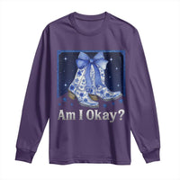 Am I Okay Long Sleeve Shirt Boot Cowgirl Coquette Bow - Wonder Print Shop