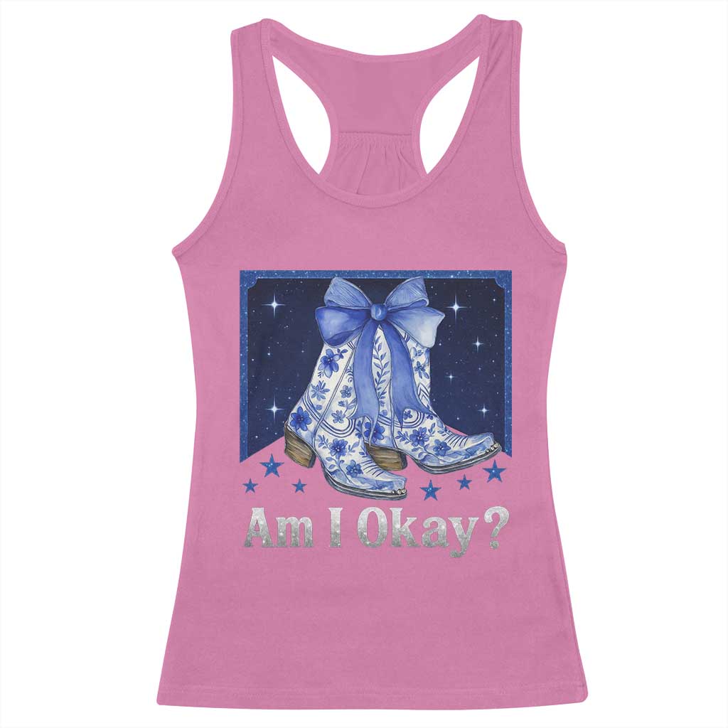 Am I Okay Racerback Tank Top Boot Cowgirl Coquette Bow - Wonder Print Shop