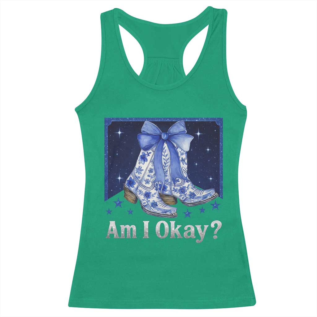 Am I Okay Racerback Tank Top Boot Cowgirl Coquette Bow - Wonder Print Shop