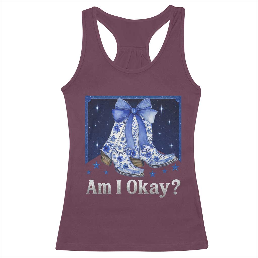 Am I Okay Racerback Tank Top Boot Cowgirl Coquette Bow - Wonder Print Shop