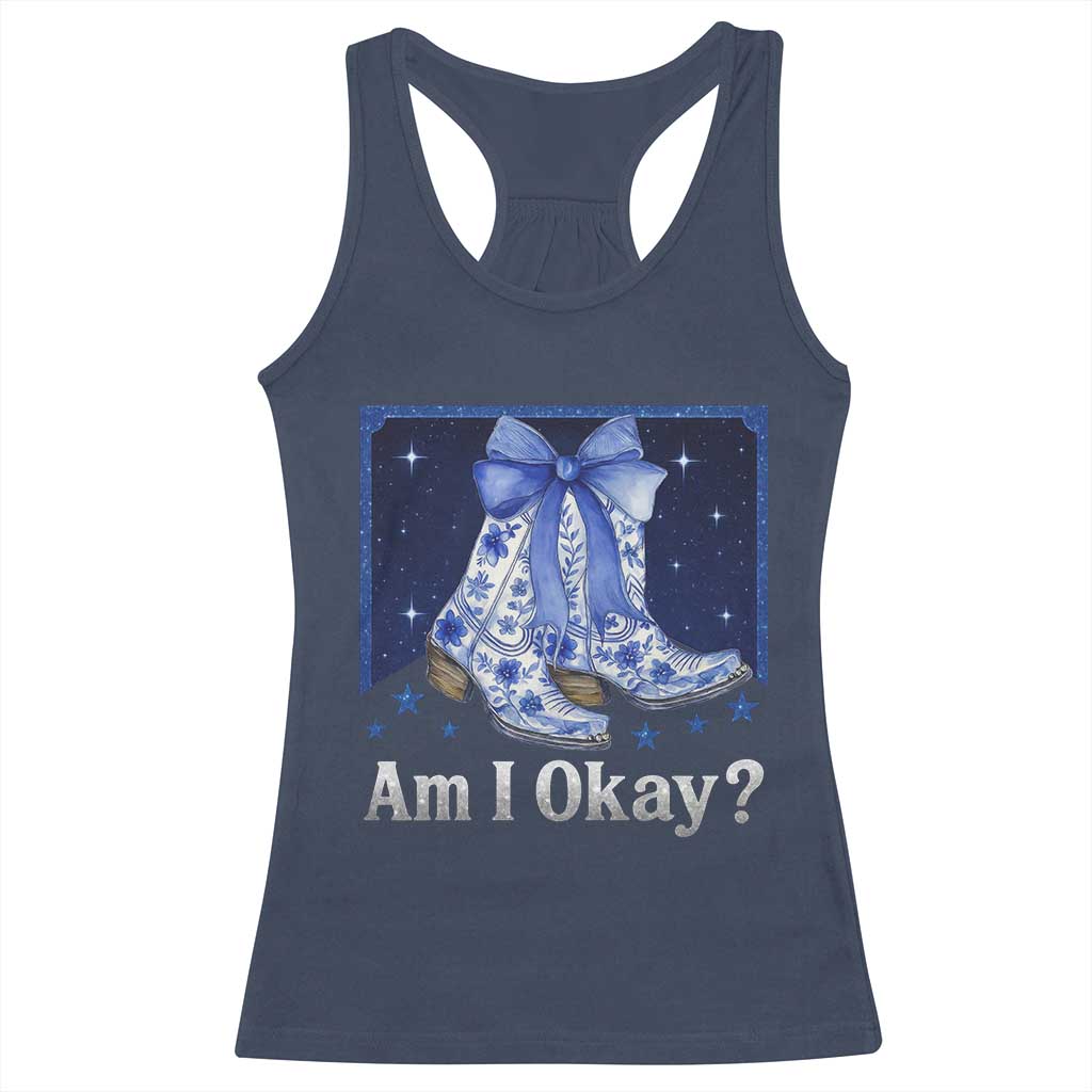 Am I Okay Racerback Tank Top Boot Cowgirl Coquette Bow - Wonder Print Shop