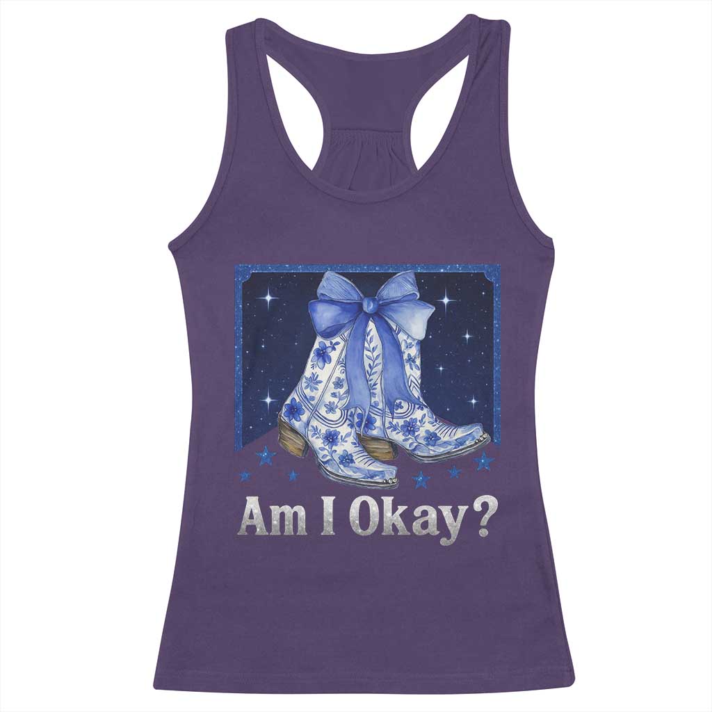 Am I Okay Racerback Tank Top Boot Cowgirl Coquette Bow - Wonder Print Shop