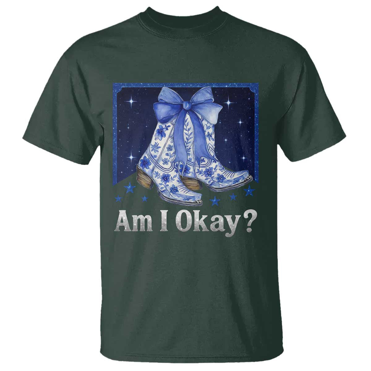 Am I Okay T Shirt Boot Cowgirl Coquette Bow - Wonder Print Shop