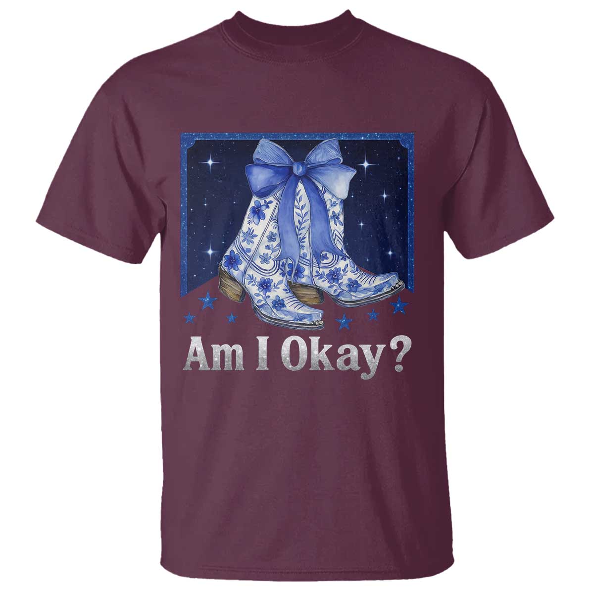 Am I Okay T Shirt Boot Cowgirl Coquette Bow - Wonder Print Shop