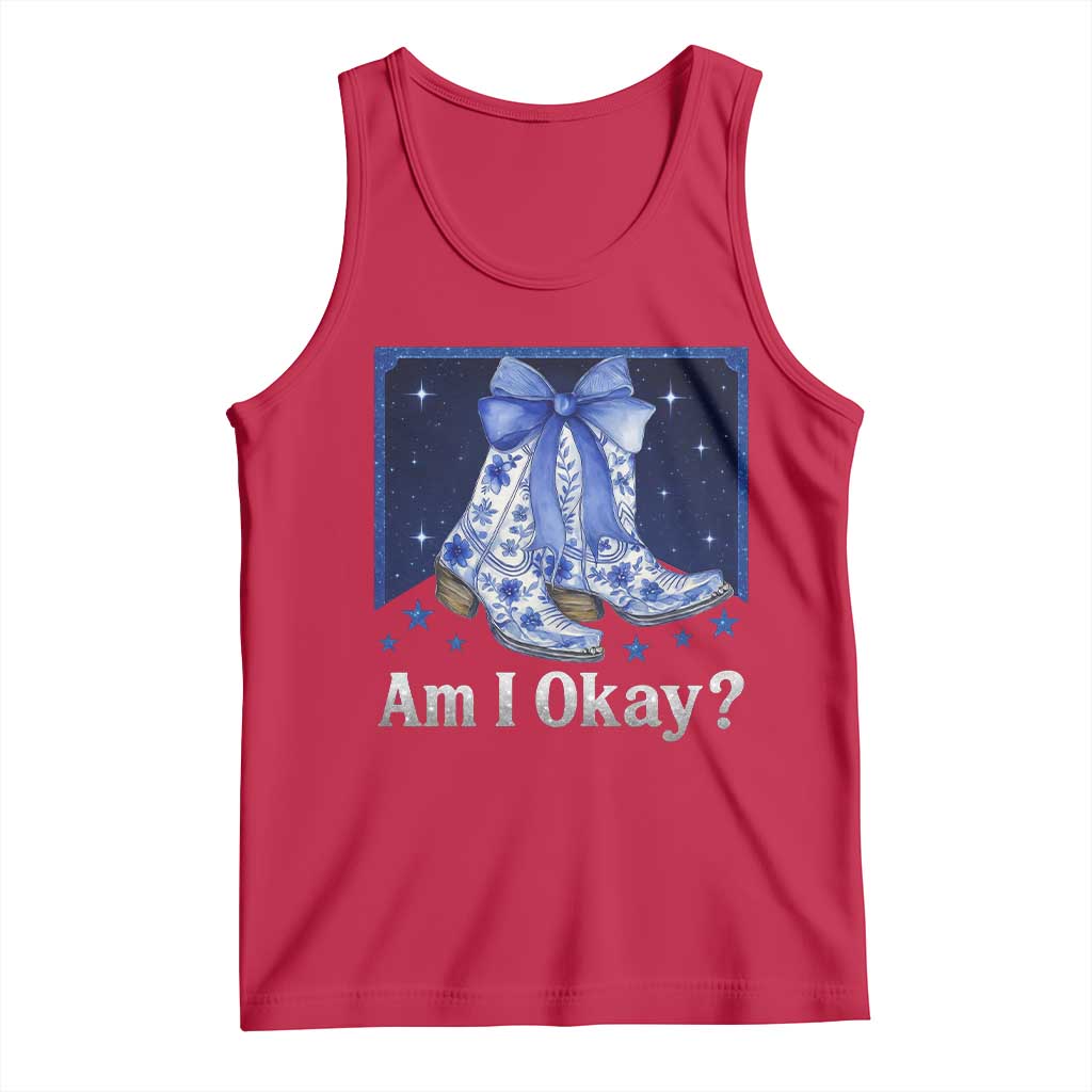 Am I Okay Tank Top Boot Cowgirl Coquette Bow - Wonder Print Shop